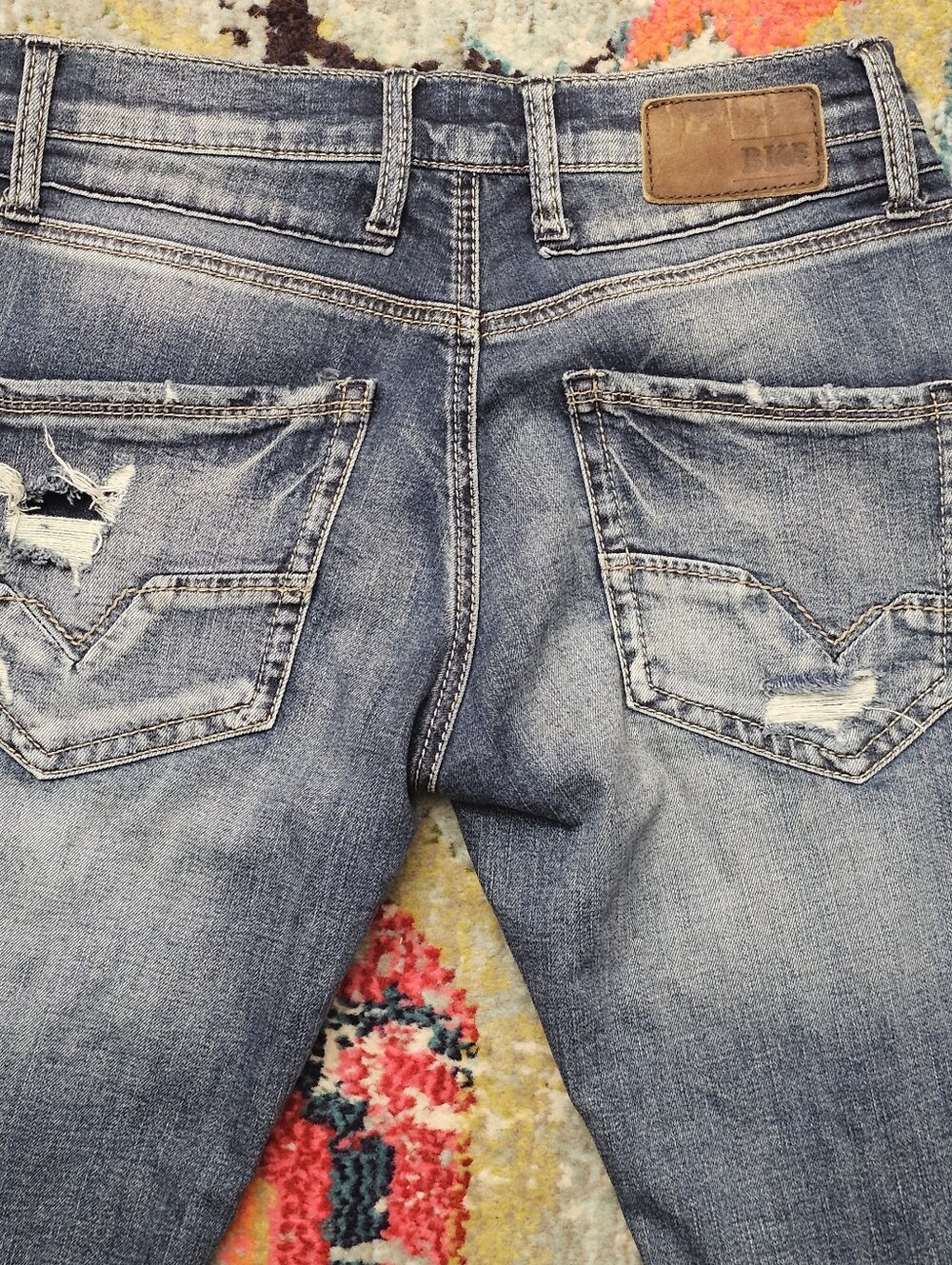 BKE Buckle Jeans Mens Carter Bootleg 30L 30x35 Blue Denim Medium Wash Distressed - Picture 7 of 14